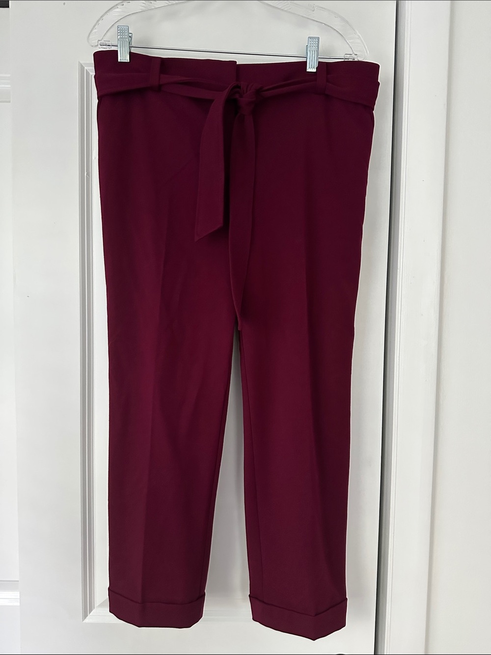 LOFT Women's Maroon Tie-Waist Tapered Pants